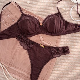 Resim 1 Set Kadınlar için Şık Düz Renk Dantel Sütyen Seti - Romantik Pembe ve Kahverengi İç Çamaşırı, Yetişkinler İçin Mükemmel, Yetişkin İç Çamaşırı Seti|Şık İç Çamaşırı Seti|Kordon Detaylı Sütyen, Kadınlar İçin İç Çamaşırı Seti 