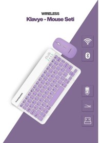 Resim Mor Kablosuz Klavye Ve Mouse Seti Renkli 