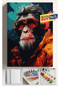 Resim Sayılarla Boyama Seti Numaralı Tuval Fırça Boya Dahil Kasnaklı Set 50x70 Cm - Maymun 