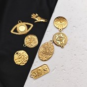 Resim 1 set 8'li karışık paslanmaz çelik nazar boncuğu DIY kolye ucu, düzensiz retro hip-hop tarzı el yapımı küpe ve aksesuar süsleri 