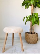 Resim PUFANNA Gürgen Ahşap Retro Ayak Dekoratif Krem Peluş Puf Tabure Bench Koltuk Sandalye 