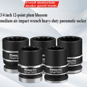 Resim Yüksek kaliteli "Üç Gümüş Kenarlı" 3/4 inç 12 noktalı erik çiçeği ağır hizmet tipi pnömatik soket orta hava darbe anahtarları için 16 mm'den 65 mm'ye kadar boyutlarda gelir. Yüksek sertlik ve tork için ısıl işlem görmüştür, bakım için olmazsa olmazdır 