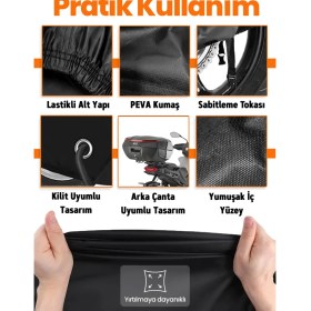 Resim Dokaca Siyah Kilit ve Arka Çanta Uyumlu Kral Motor Kr-44 Pion 50 Uyumlu Motosiklet Brandası, Koruyucu Örtü 