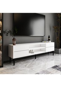 Resim Aragon Modern Tv Sehpası 140 Cm, 2 Kapaklı + 2 Açık Raflı, Siy... 