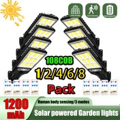 Resim Uzaktan Kumandalı Hareket Sensörlü Güneş Işıklı Spot Aydınlatma 108 COB LED Duvar Lambası, 3 Aydınlatma Modu ve 1200mAh Pil - Bahçe, Garaj, Tekne, Gemi, Noel Dekoru için Dış Mekan Güvenlik Aydınlatması 