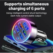 Resim Turcoshop11 Renkli Işıklı 6'li Araç Şarj Cihazı Hızlı Usb Type-c Çoklu Cihaz Uyumlu 12-24v 