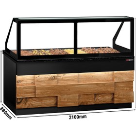 Resim Sıcak Tutma Vitrini TORONTO - 2100mm - Ahşap Panel - 6x GN 1/1 için - Siyah Granit Çalışma Tezgahı 