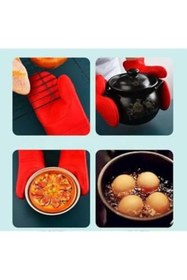 Resim Yıldızan Kırmızı Silikon Yanmaz Yapışmaz Isı Yalıtımlı Mutfak Fırın Eldiveni Tencere Sahan Tutacak 35 Cm 119 