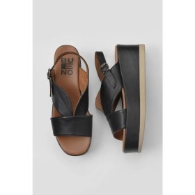 Resim Bueno Shoes Siyah Deri Kadın Dolgu Topuklu Sandalet 01WY5800 01WY5800 