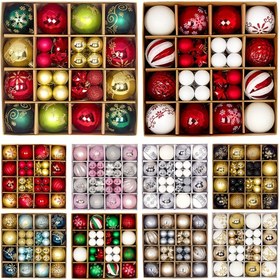 Resim 44 Adet Noel Topu Süsleri, Noel Ağacı Dekorasyonları için Asılabilir Baubles, Ev Partisi Tatil Düğün Ağacı Süslemeleri, Noel Hediyeleri 