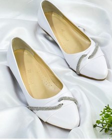 Resim Bulutmod Kadın Dalga Taşlı Büyük Numara Günlük Babet Ayakkabı Beyaz 