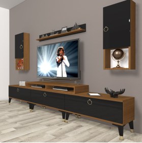 Resim Decoraktiv Ekoflex 270da Mdf Gold Tv Ünitesi Tv Sehpası - Ceviz - Siyah 