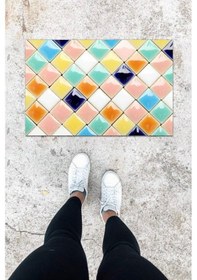 Resim Dijital Baskı Pembe Mozaik Desen Kapı Önü Paspası K-1074 