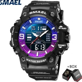 Resim Hanyang Mor Mavi Kutu Smael Spor Izle Erkekler Için Askeri Moda Kuvars Dijital 50 M Su Geçirmez Yüzmek Kronometre Kol Saatleri Saat Adam Relogio Masculino (Yurt Dışından) 