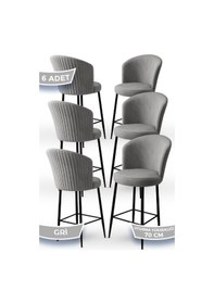 Resim Canisa Fora Serisi 6 Adet Gri Sandalye Ada Mutfak Bar Sandalyesi Babyface Kumaş Siyah Metal Ayak Sandalyeler Gri Ayaklar Siyah 