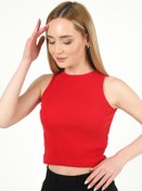 Resim TİODES Kadın Lila Kırmızı Halter Yaka 2 Li Crop Bluz 