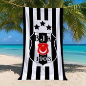 Resim 1 Adet Beşiktaş JK Futbol Kulübü Logolu Siyah Beyaz Çizgili Baskılı Plaj Havlusu - Yumuşak, Rahat ve Hafif Canlı Renkli Plaj Havlusu - Ter Emici ve Hızlı Kuruyan - Dış Mekan Plaj Gezileri, Yüzme, Spor Salonu, Yoga için Mükemmel, Hediye 
