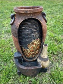 Resim Ledli Kırık Vazo Görünümlü Dekoratif Şelale 35x17x14cm DW72125 - Masaüstü Şelale 