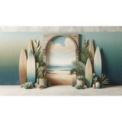 Resim Venspor Vintage Plaj Temalı Sörf Tahtaları ve Bitkilerle Süslenmiş Arka Plan, 200x150cm Fon Duvar Örtüsü 