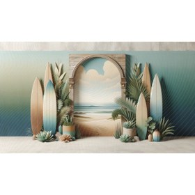 Resim Venspor Vintage Plaj Temalı Sörf Tahtaları ve Bitkilerle Süslenmiş Arka Plan, 200x150cm Fon Duvar Örtüsü 