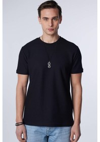 Resim Tudors Erkek Slim Fit Dar Kesim %100 Pamuk Yumuşak Dokulu Desenli Siyah Bisiklet Yaka Tişört-31075-siyah Siyah 