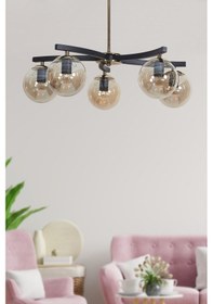 Resim Lara 5 Li Gold-siyah Metal Gövde Bal Rengi Camlı Tasarım Lüx ... Gold 