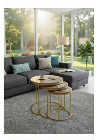 Resim 3lü C Lüx Zigon Servis Salon Sehpa Altın 