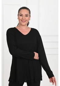 Resim Kadın Etek Ucu Güpür Dantel Detaylı Büyük Beden Bluz 1386 23 001 