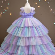 Resim Şık ve yüksek kaliteli kızlar için uzun ön arka dans partisi elbisesi, mor prenses kıyafeti, renk geçişli kumaş elbise 