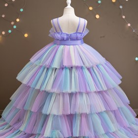 Resim Şık ve yüksek kaliteli kızlar için uzun ön arka dans partisi elbisesi, mor prenses kıyafeti, renk geçişli kumaş elbise 