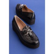 Resim Gondol Deri Dolgu Topuklu Tokalı Ayakkabı AST.8403 - Siyah Petek - 41 