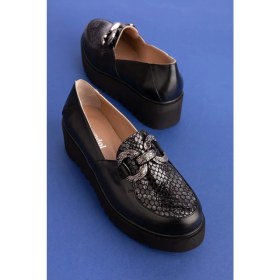 Resim Gondol Deri Dolgu Topuklu Tokalı Ayakkabı AST.8403 - Siyah Petek - 41 