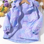 Resim 1 adet Kızlar için Rahat Kapüşonlu Ceket, Bağlama Boyama Deseni, %100 Polyester, Esnemez Kumaş, Fermuarlı Kapatma, Cepler, Sonbahar/Kış İçin Normal Kalıp - Dış Mekan ve Koşu Giyimi, Kız Ceketi, Kalın, Dış Mekan 