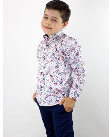 Resim Doctor Junior Erkek Çocuk Katlanır Kollu Çiçekli Slim Fit Gömlek Bordo 