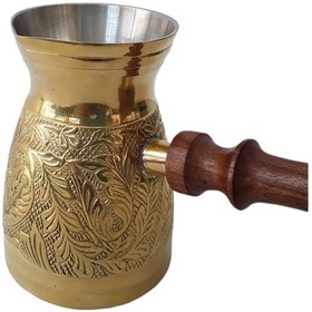 Resim Pirinç Döküm Cezve 4,75" Jumbo Uzun Boy Ahşap Saplı 