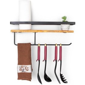 Resim Dekoratif Ahşap Ve Metal Baharatlık Çok Amaçlı Mutfak Banyo Rafı 