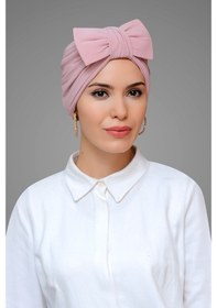 Resim Hürrem Bone Pudra Pratik Hazır Geçmeli Tesettür Bone Sandy Kumaş Fiyonklu Büz Pudra 