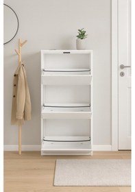 Resim Metal Ayakkabılık 3 Kapaklı Beyaz Beyaz 