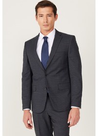 Resim AC&Co / Altınyıldız Classics Erkek Antrasıt Lacı Ekstra Slim Fit Dar Kesim Mono Yaka Desenli Takım Elbise Antrasıt Lacı 