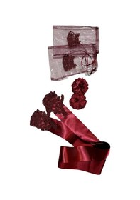 Resim Kinagecesimalzeme Bordo Dantelli Gelin Duvak Eldiven Kuşak Tam Set Gelin Pullusu Ö (526390186) 