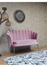 Resim Zafir İkili İstiridye Krom Kaplama Sivriltme Ayak Çay Seti Koltuk İkili Berjer , İkili Berjer Koltuk Pembe 