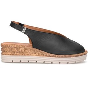 Resim Elit Zeyn8094 Kadın Hakiki Deri Ortopedik Dolgu Topuk Sandalet Siyah Siyah 