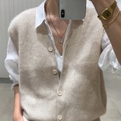 Resim Kadınlar için Günlük V-Yaka Kolsuz Hırka Yelek - Ön Düğmeli, Orta Esneklikte, Düz Renkli, Bahar & Sonbahar Katmanlama İçin Şık Özel Seri, Mevsim Geçişinde Kullanım, Nefes Alabilen Malzeme, Stil Sahibi Katman Parçası, Rahat Giyim 