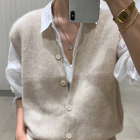 Resim Kadınlar için Günlük V-Yaka Kolsuz Hırka Yelek - Ön Düğmeli, Orta Esneklikte, Düz Renkli, Bahar & Sonbahar Katmanlama İçin Şık Özel Seri, Mevsim Geçişinde Kullanım, Nefes Alabilen Malzeme, Stil Sahibi Katman Parçası, Rahat Giyim 