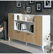 Resim Dufon 4 Kapaklı 10 Bölmeli Ayaklı Dekoratif Kitaplık, Konsol 