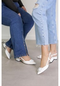 Resim Kr7059 Model Yeni Sezon 3 CM Topuklu Tokalı Topuklu Ayakakbı Beyaz 