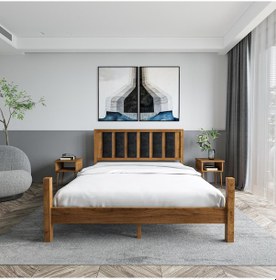 Resim Orion Model Siyah Renk Puflu Başlıklı Ceviz Renk Çam Ahşap Karyola Ve İki Komodin Set-227 180 x 200 CM 