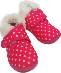 Resim AkınalBella Kız Çocuk Pembe Puantiyeli Cırtlı Kaymaz Taban Ev Ayakkabısı Panduf 