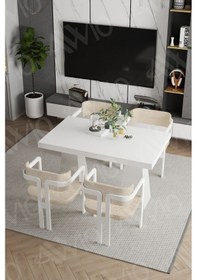 Resim Avvio Lato Lake Mdf Ayak Tokyo Demonte Sandalye 80x120 Yemek Masası Mutfak Masası 4 Kişilik Beyaz 