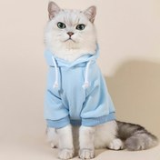 Resim 1 adet Hafif Mavi Polyester Evcil Hayvan Hoodie - Kediler ve Köpekler için Rahat, Sıcak Klasik Kapüşonlu Sweatshirt, İç/Dış Mekan Kullanımı için İdeal, Ön Cep Detaylı, Köpek Hoodie 